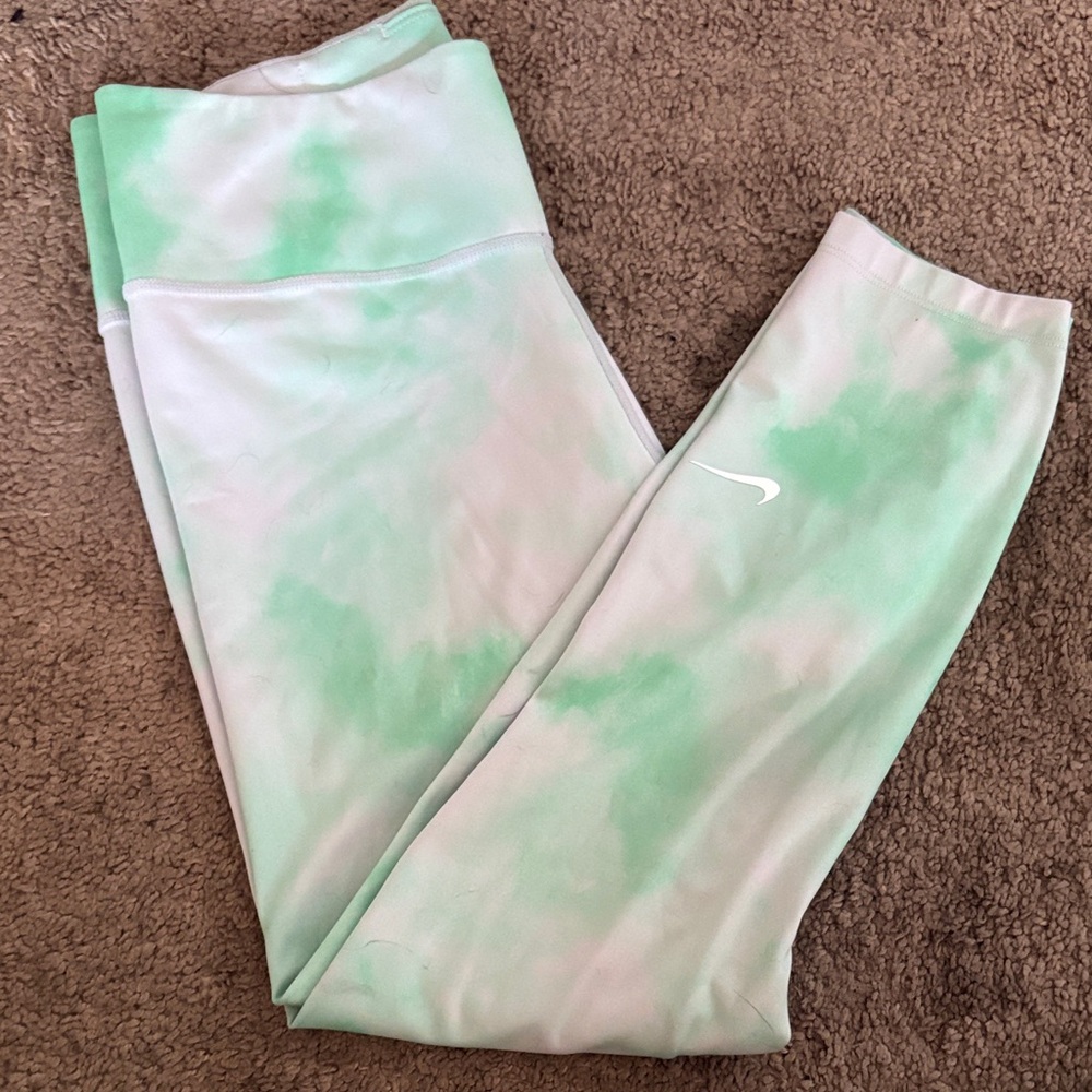 Nike Green and White Tie-Dye Leggings